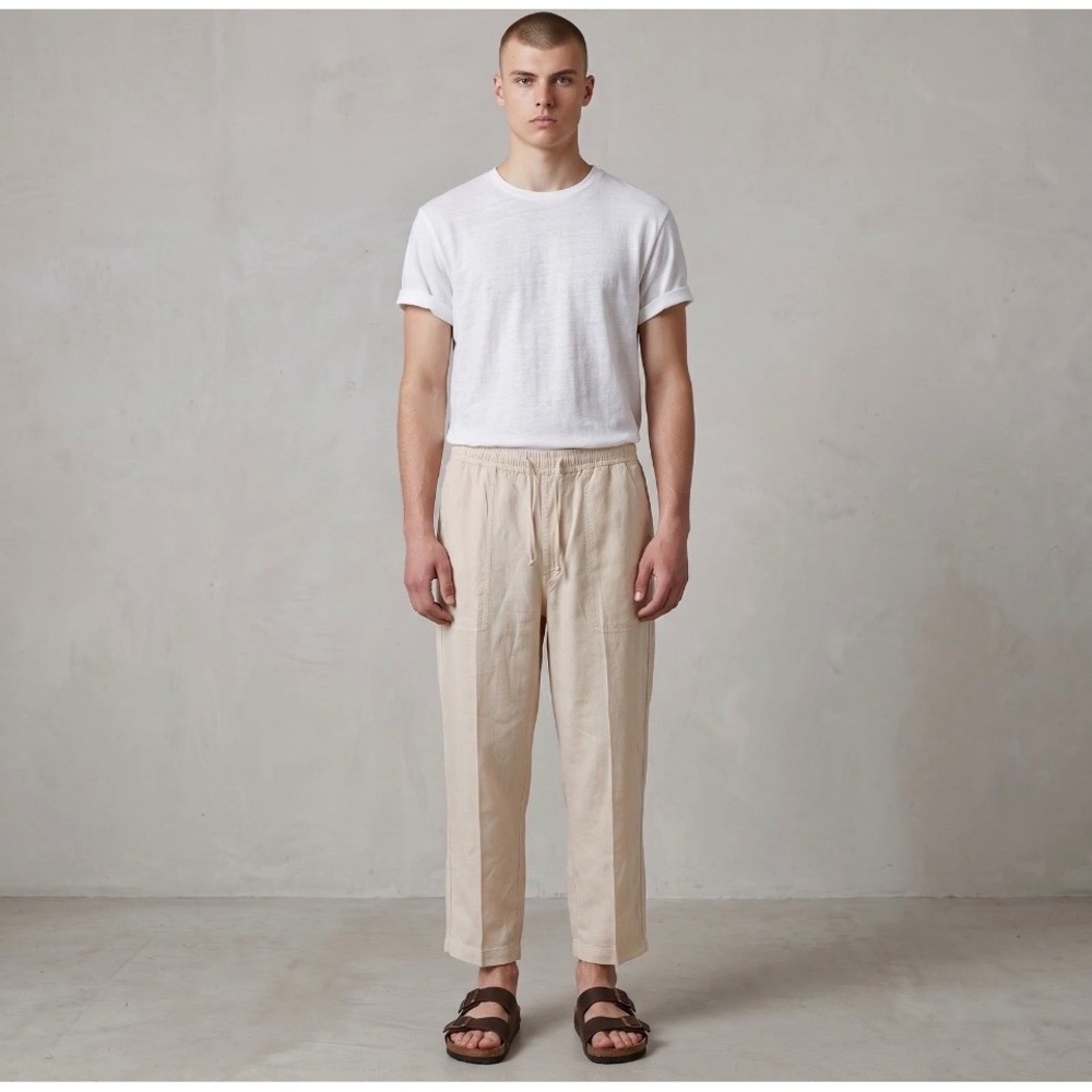 Todd Snyder NY Linen Beach Pants Men XL Beige Drawstring Relaxed Trousers